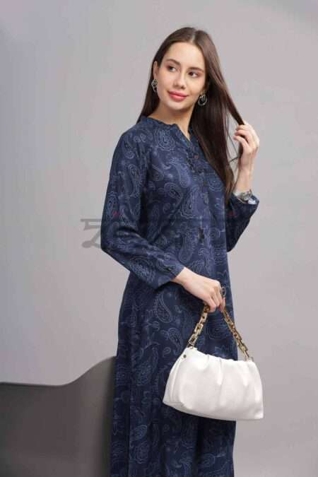 Navy Blue Floral Kurti: Graceful, Sophisticated, Versatile Ensemble.