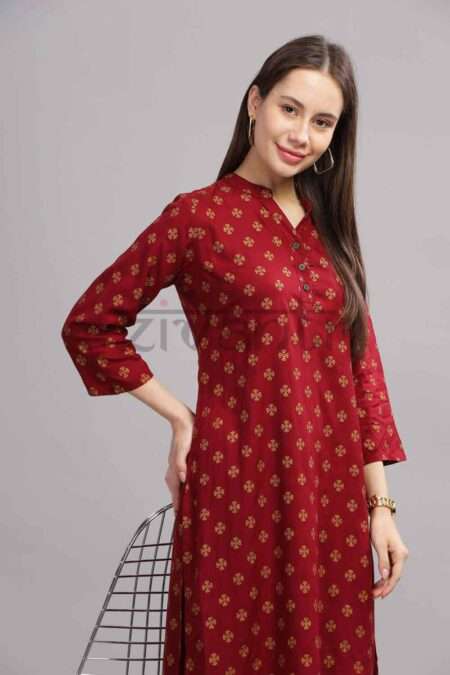 Maroon Motif Printed Kurti: Elegance, Comfort, Versatility Combined Seamlessly