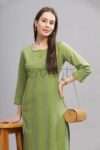 Green Cotton Pin Striped Kurti