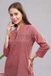 Maroon yarn dyed kurti with mandarin collar, coconut buttons.