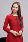Radiant red Nagari cotton kurti with intricate embellishment.